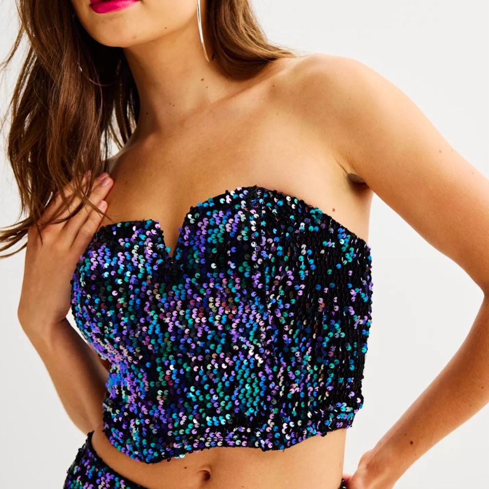 Velvet Sequin Bustier cropped Top XL NWT